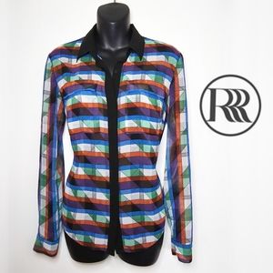 Sheer Contrast Plaid Button Down Top by Rachel Roy